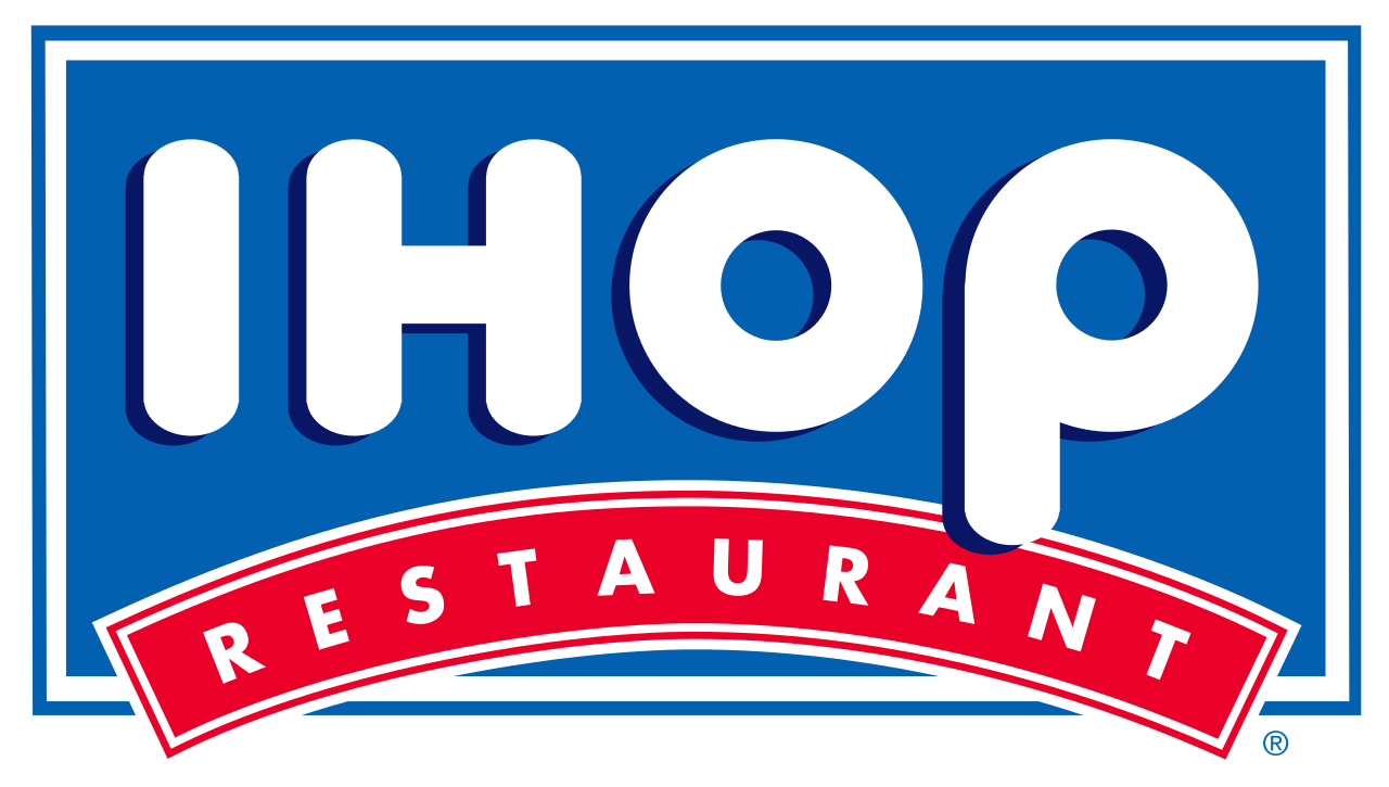 A logo featuring the letters 'IHOP' in white on a blue background, with the word 'RESTAURANT' in red below it.