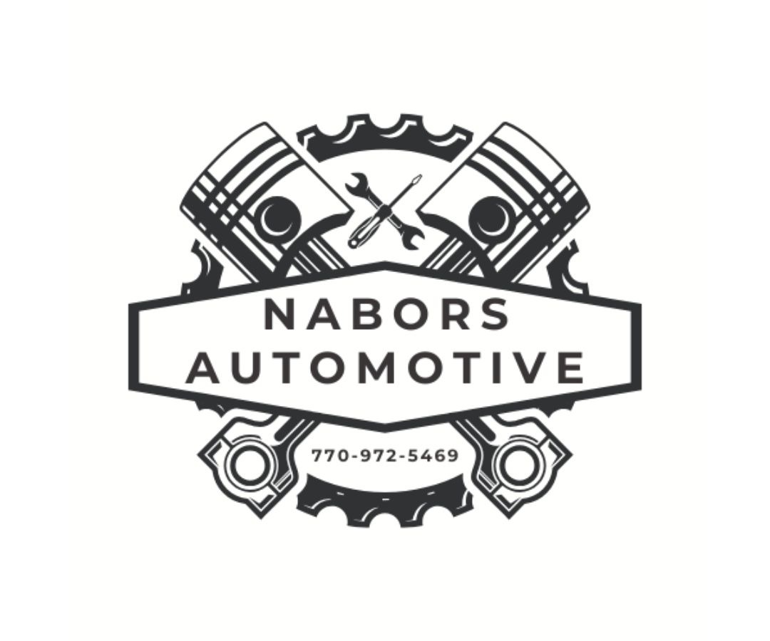 A logo for Nabors Automotive featuring a stylized silhouette of a car above the business name and phone number.