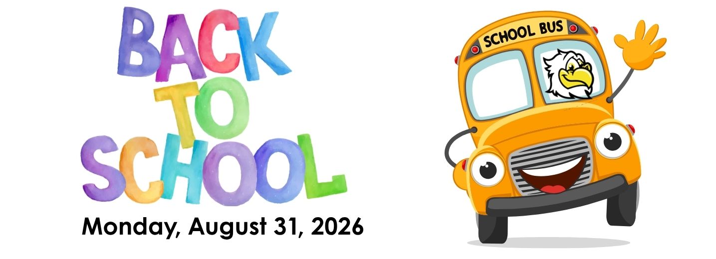A colorful logo with the words "Back to School" above an image of a yellow school bus.