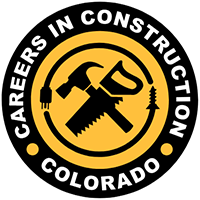 A circular logo featuring construction tools such as a hammer, saw, and wrench, with the text 'CAREERS IN CONSTRUCTION' at the top and 'COLORADO' at the bottom, all set against a yellow background.