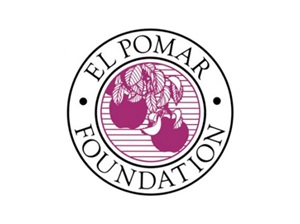 A circular logo featuring the text 'EL POMAR FOUNDATION' surrounding a stylized image of two apples and leaves, with horizontal lines in the background.