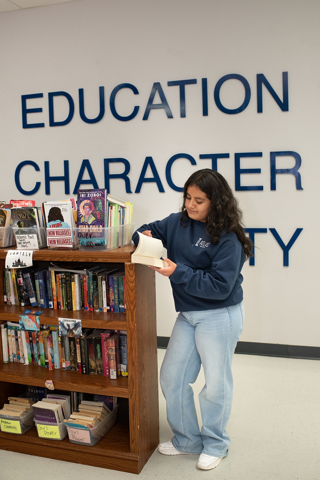 student reads