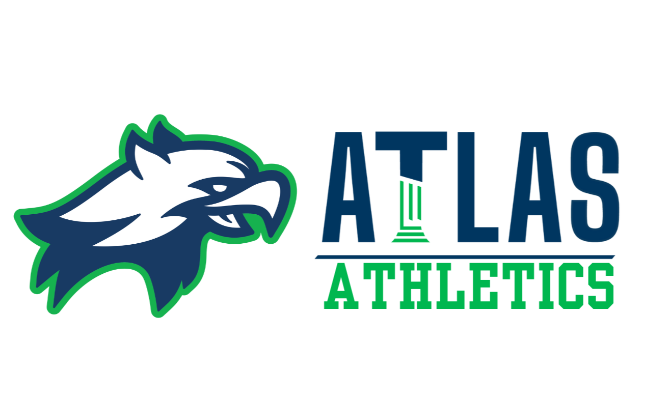 A logo featuring a stylized eagle's head in blue and green, accompanied by the text 'ATLAS PREP ATHLETICS' in bold letters, with 'ATLAS PREP' in green and 'ATHLETICS' in blue.