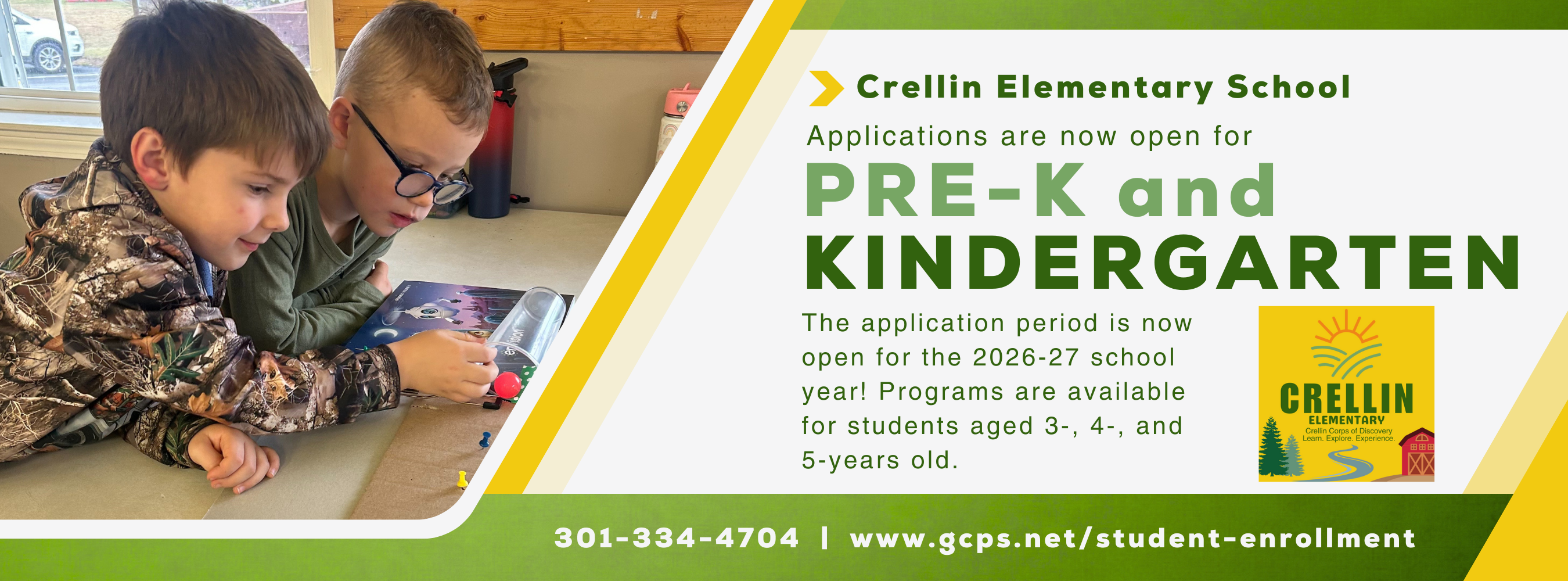 Graphic noting the opening of the pre-k and kindergarten application period, as detailed in the text.