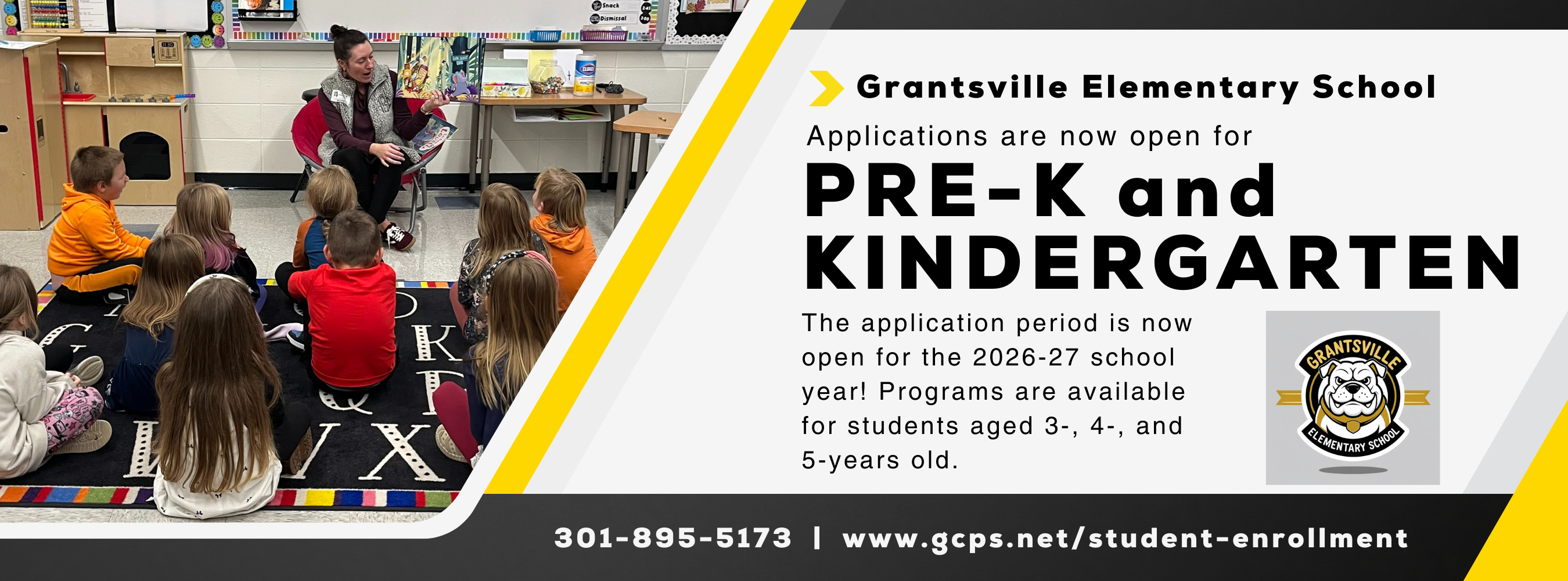 Graphic noting the opening of the pre-k and kindergarten application period, as detailed in the text.