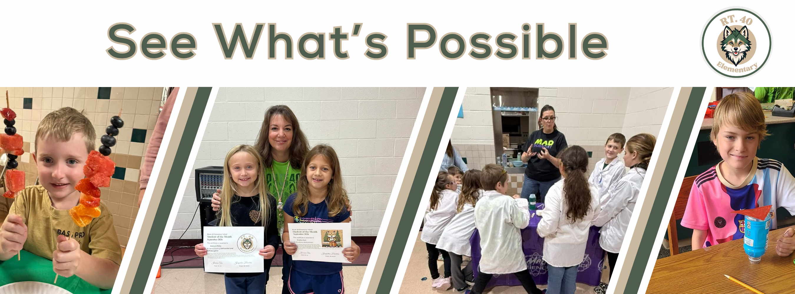 Graphic with images highlighting possibilities through Route 40 Elementary.