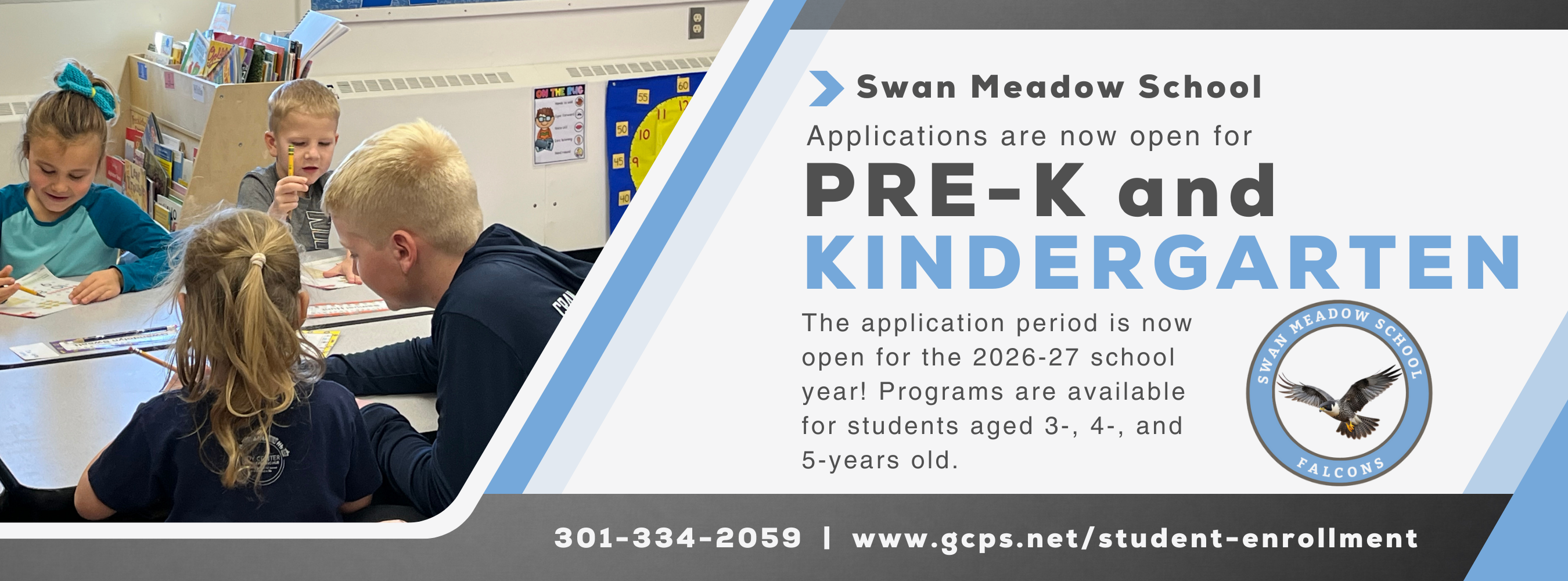 Graphic noting the opening of the pre-k and kindergarten application period, as detailed in the text.