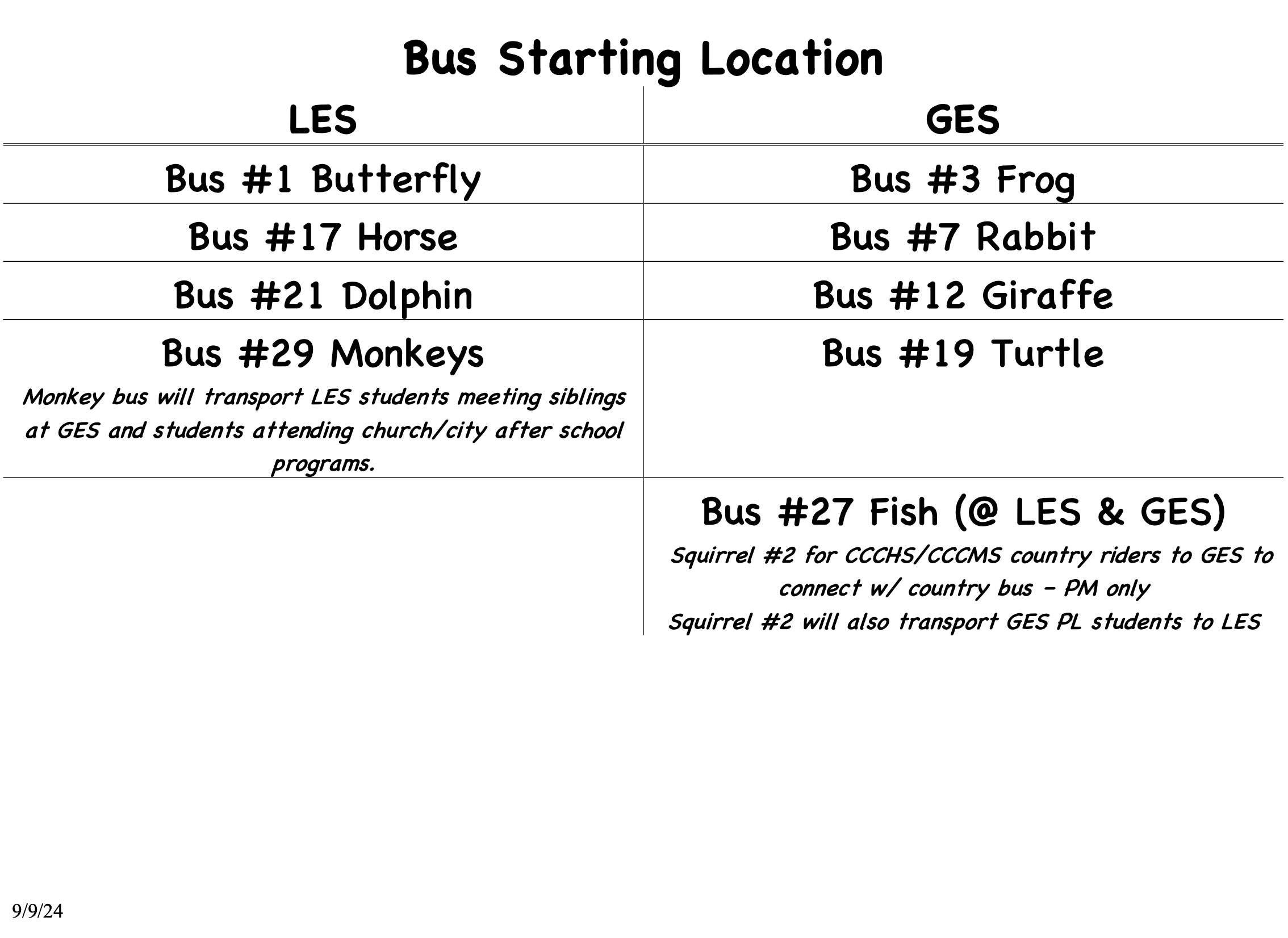 Bus Starting Locations