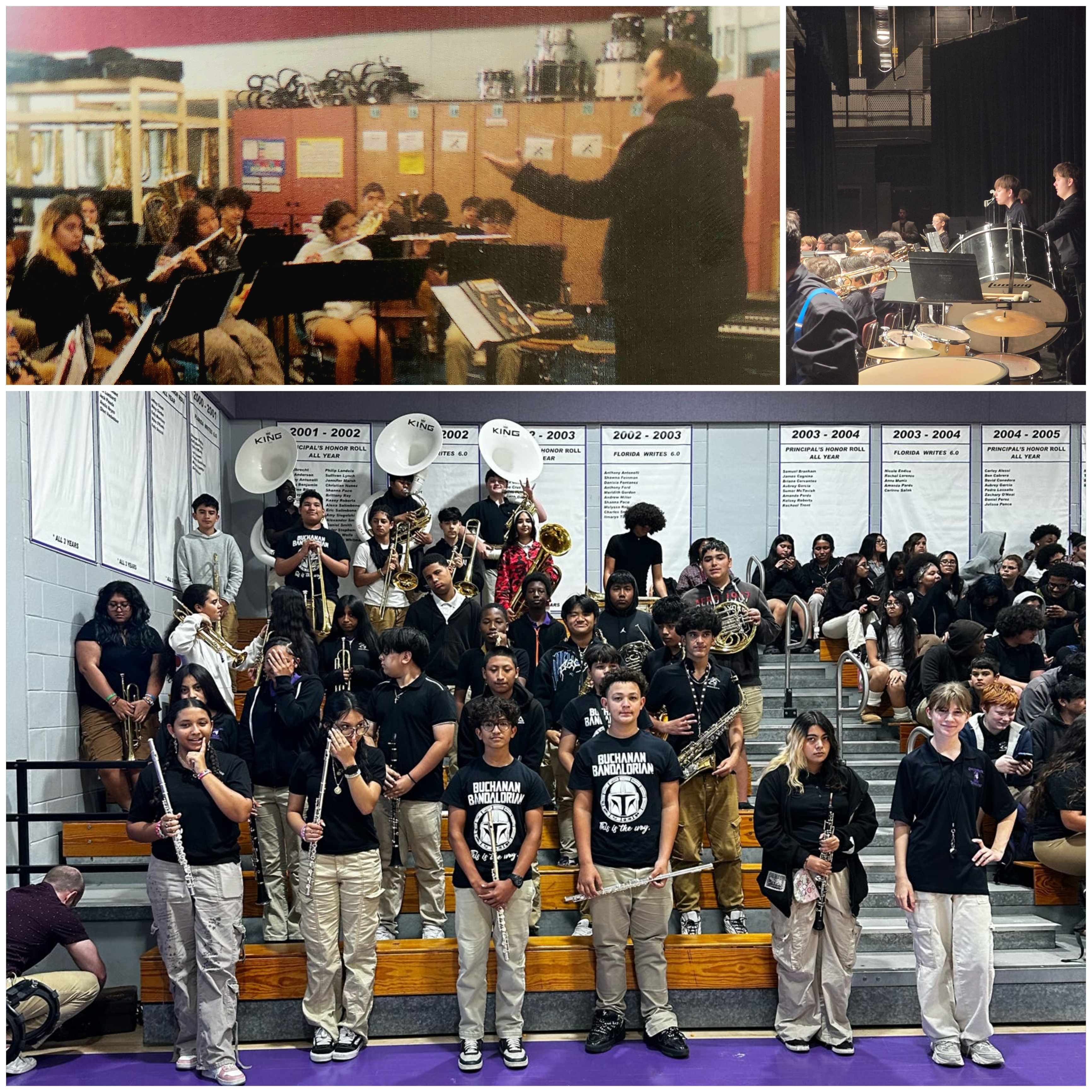 Band students playing instruments.