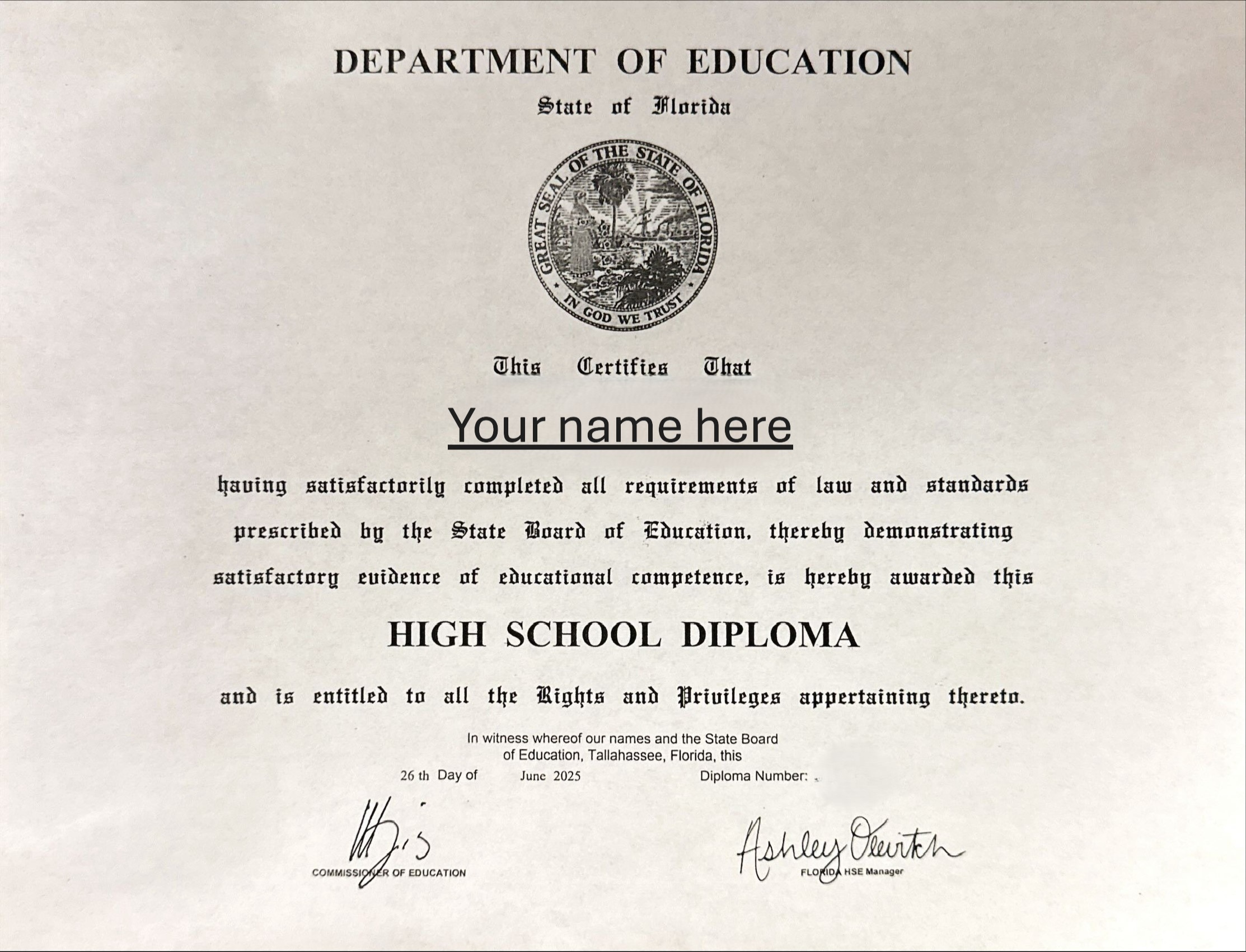 GED Diploma Example