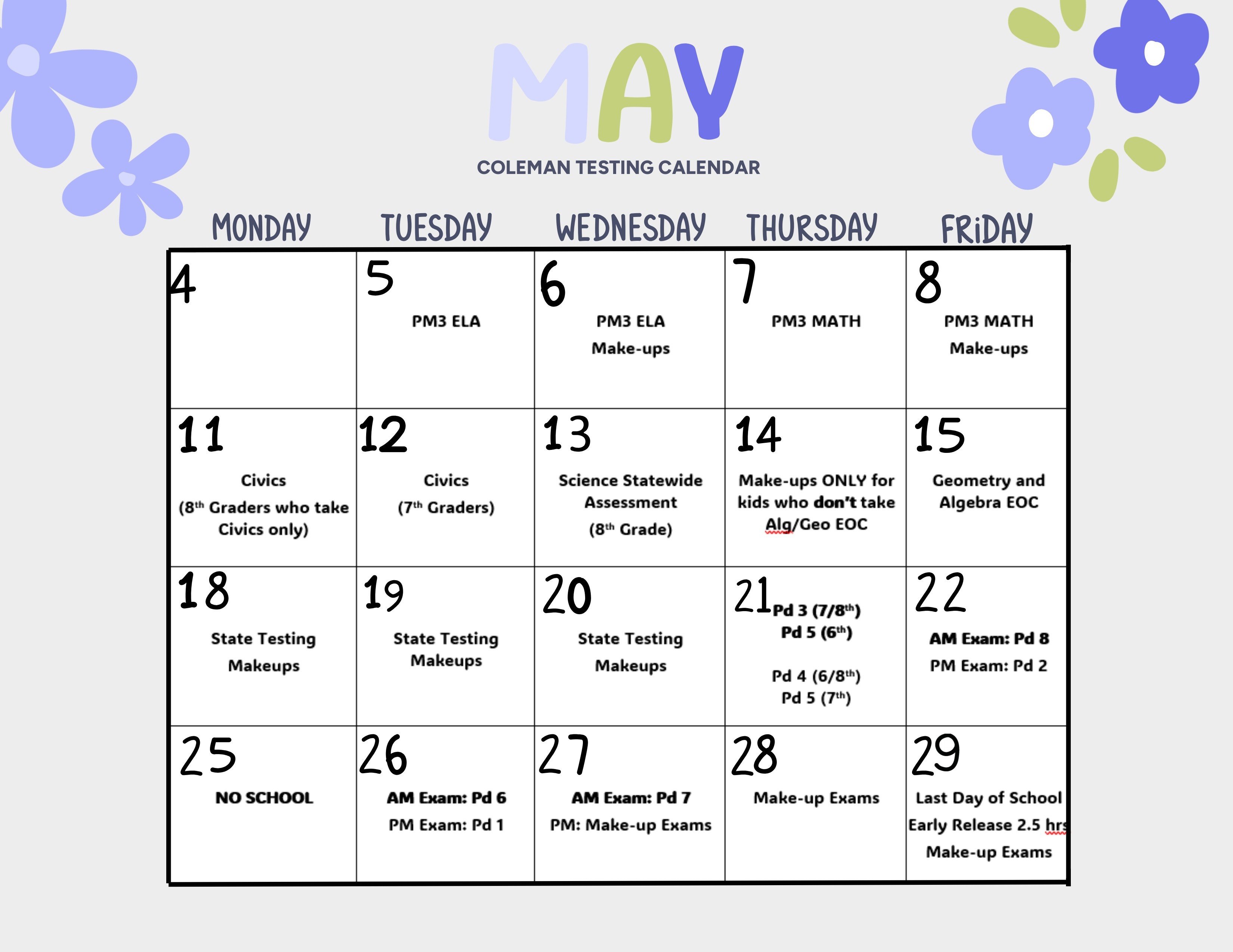 Year End Testing Calendar