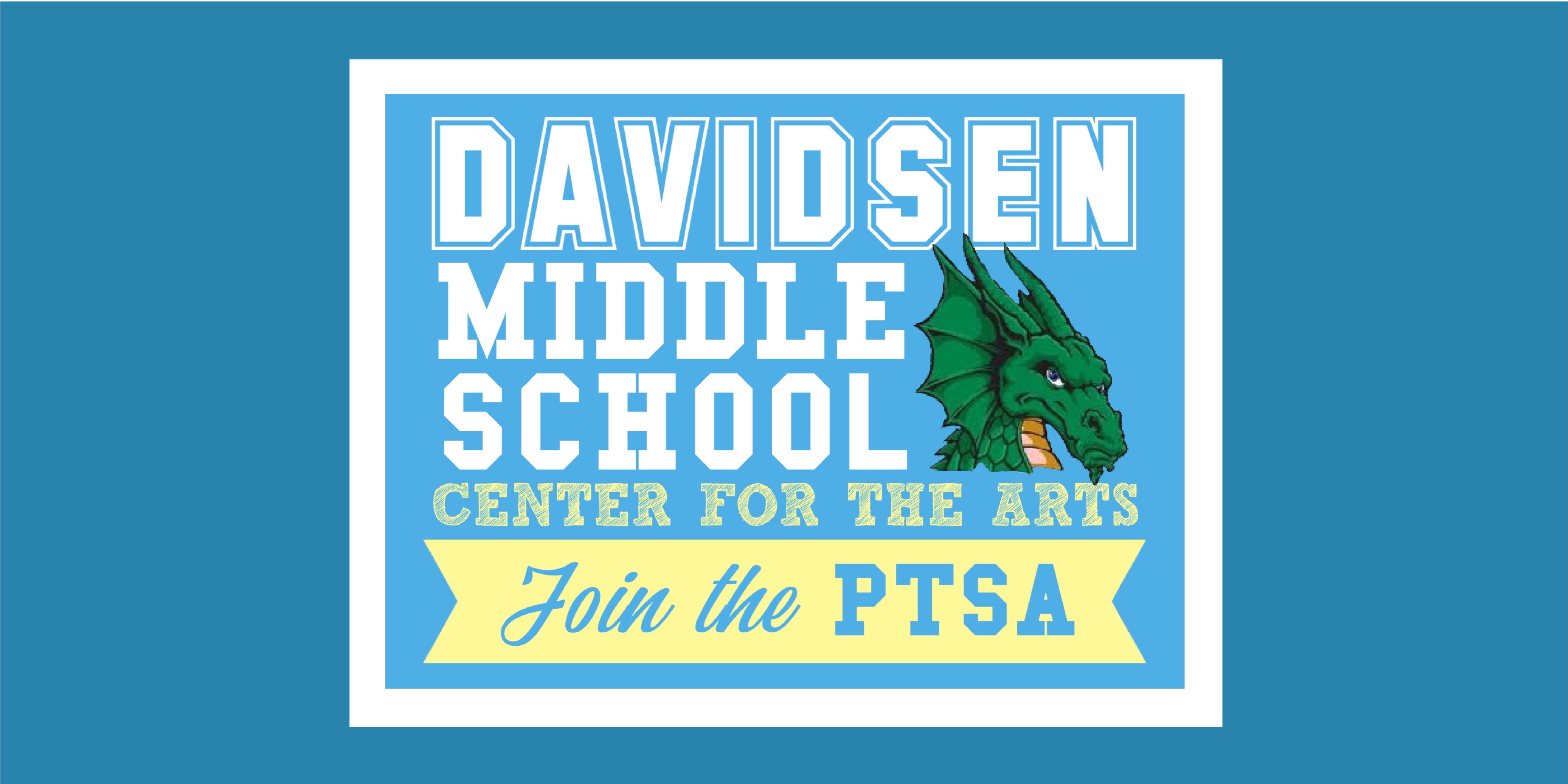 Davidsend Middle School dragon logo on blue-green background
