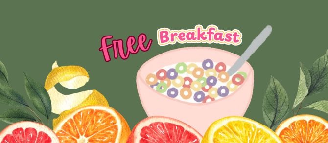 Green background with sliced citrus fruit and bowl of cereal