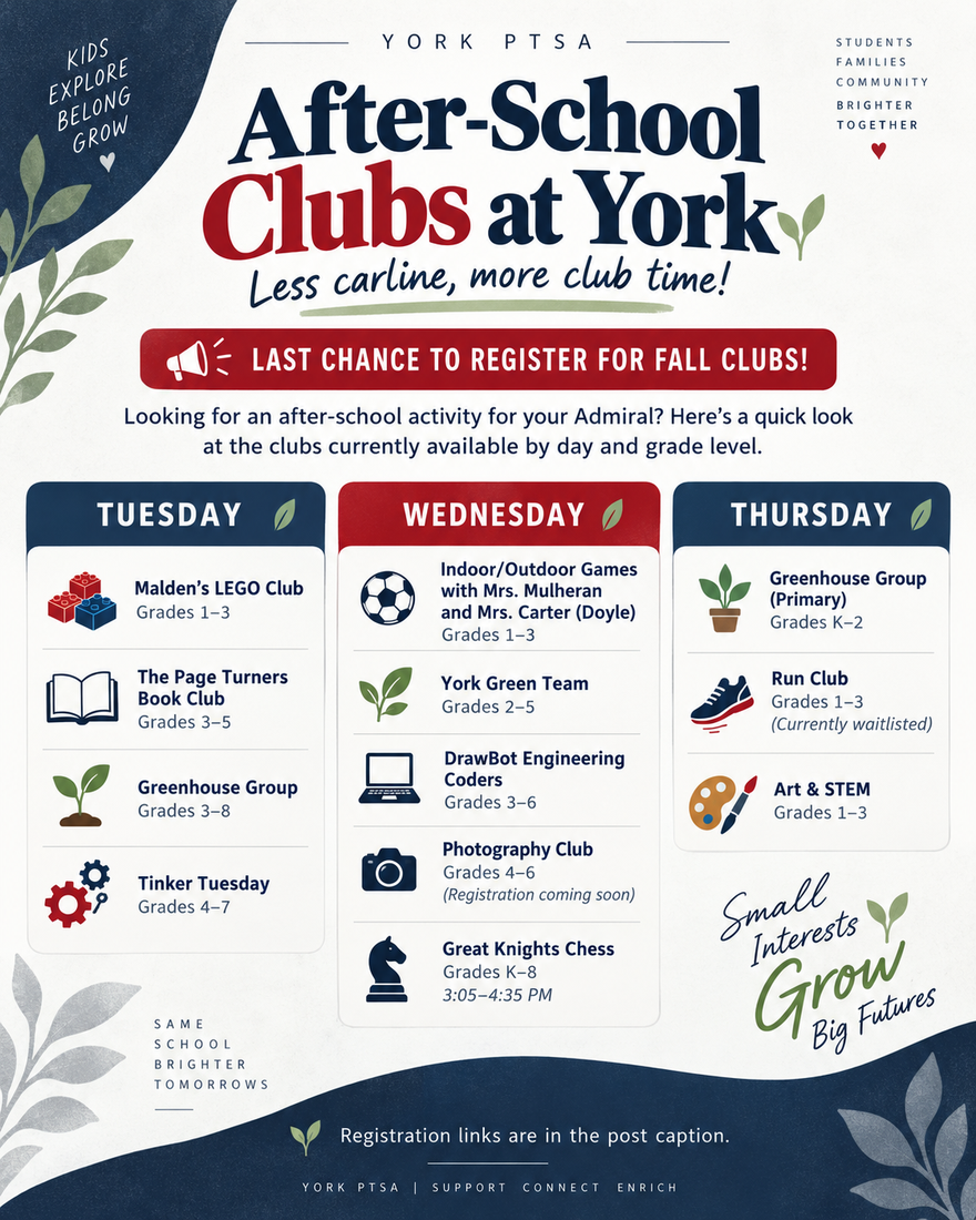 flyer of after school club offerings