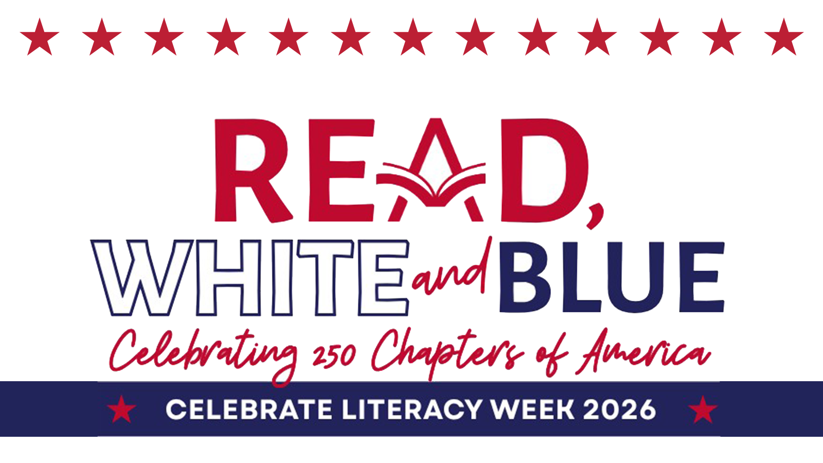 Read White and Blue Celebrate Literacy Week 2026 visual