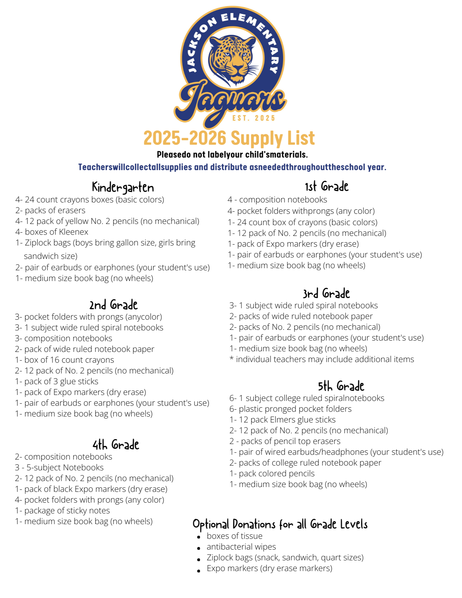 English Supply List