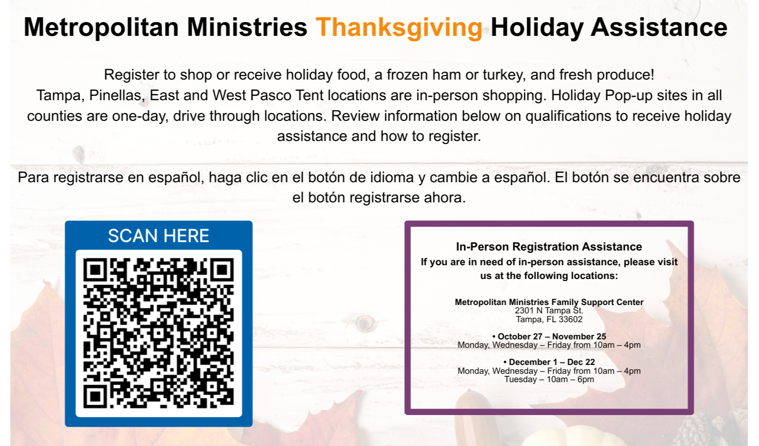 Metropolitan Ministries Thanksgiving Information