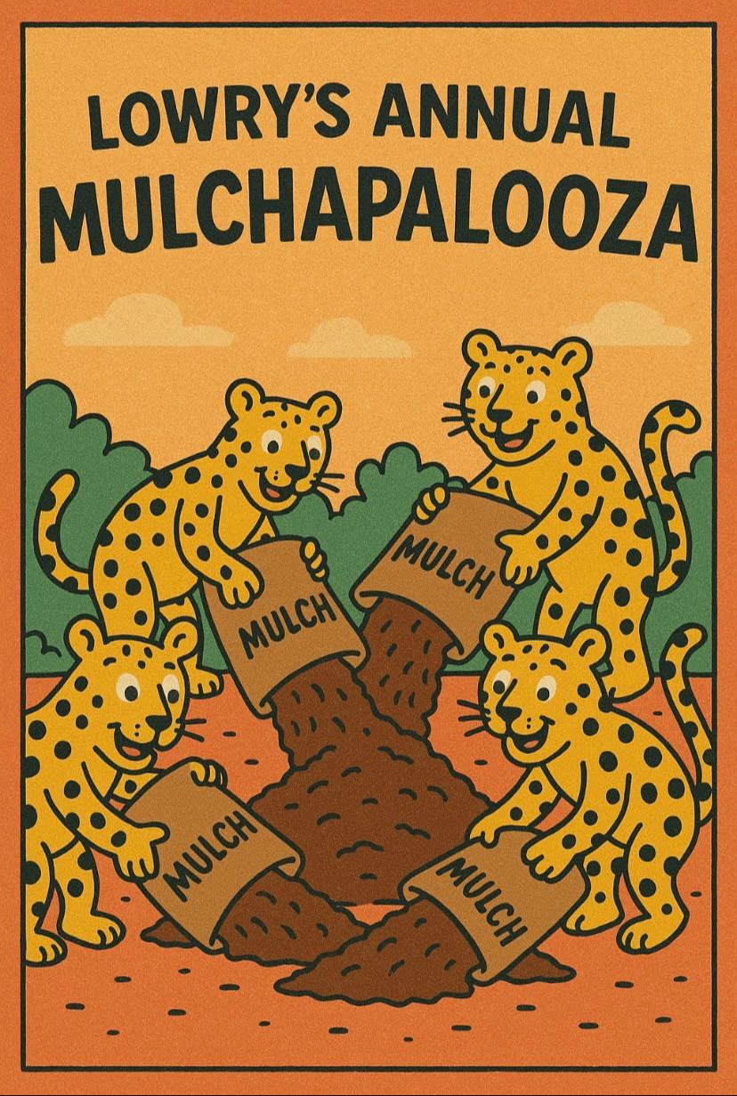 Leopards putting mulch on the ground