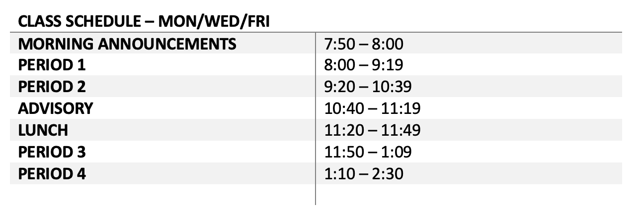 Monday/Friday schedule