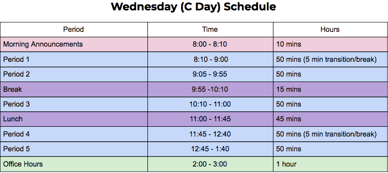 wed (C day) schedule