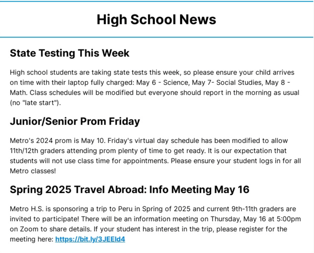 May 6 HS News