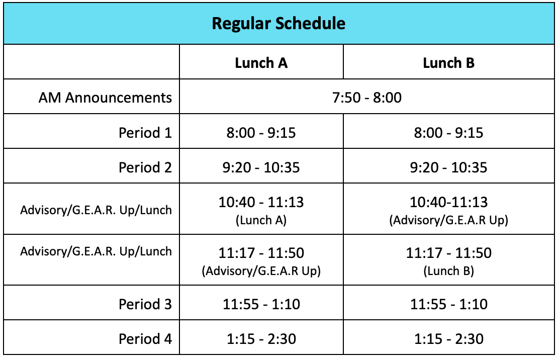 Regular schedule