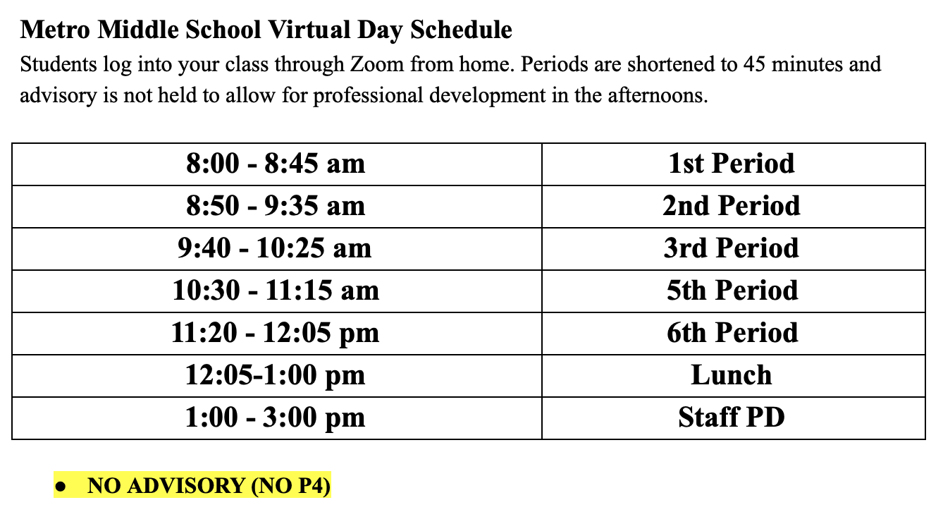 Virtual Day Schedule