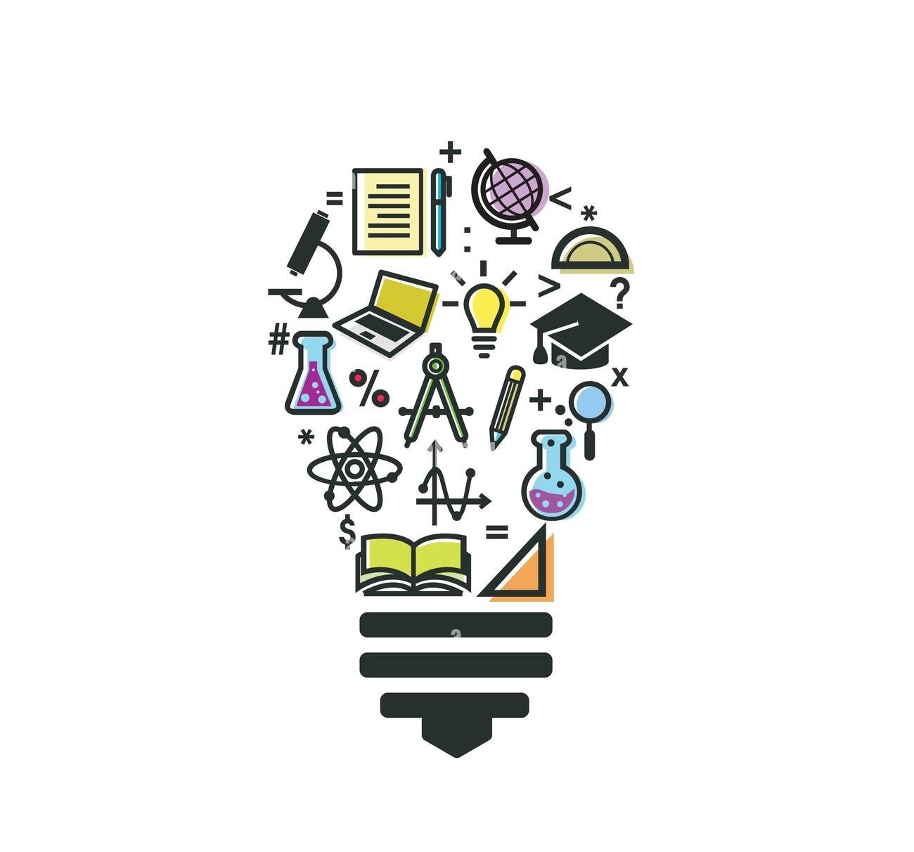 lightbulb image made of stem tools on white background