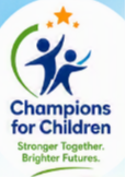 Champions for Children Logo on white background with the words Stronger Together and Brighter Future