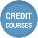 Blue circle with the words 'Credit Courses' in bold white text.