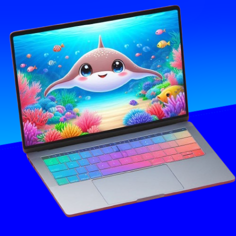 a sting ray on a laptop  screen