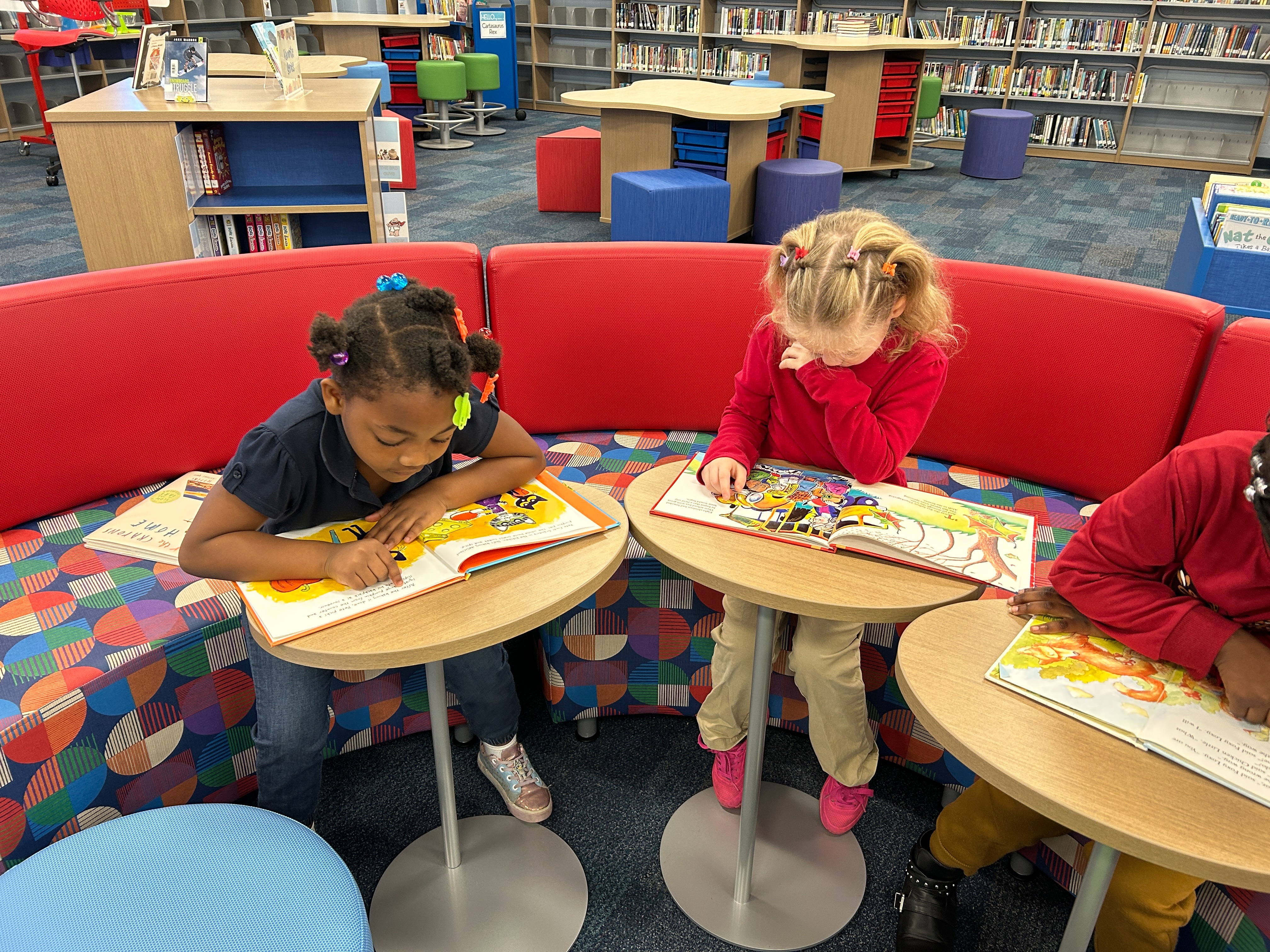 Students reading in the media center