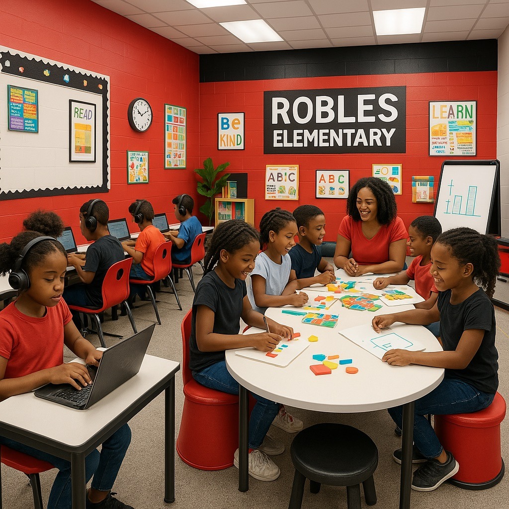 Students reading in the media center