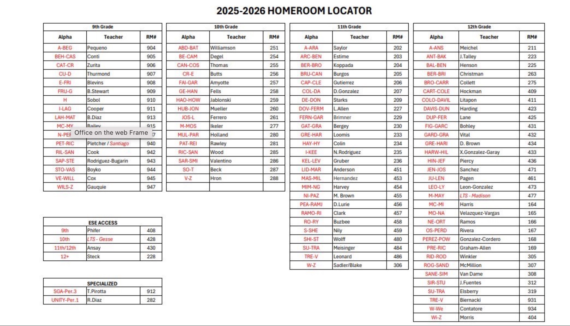 Homeroom locator