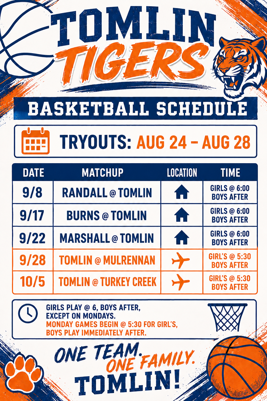 Boy's and Girl's basketball schedule