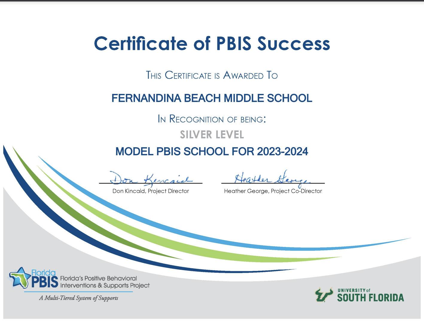 fernandina beach middle school is recognized as a silver level PBIS school