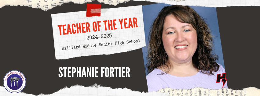 Teacher of the year recipient mrs. fortier smiling