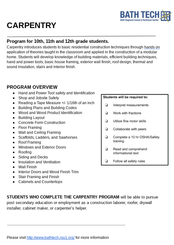 CARPENTRY ONE PAGE DESCRIPTION