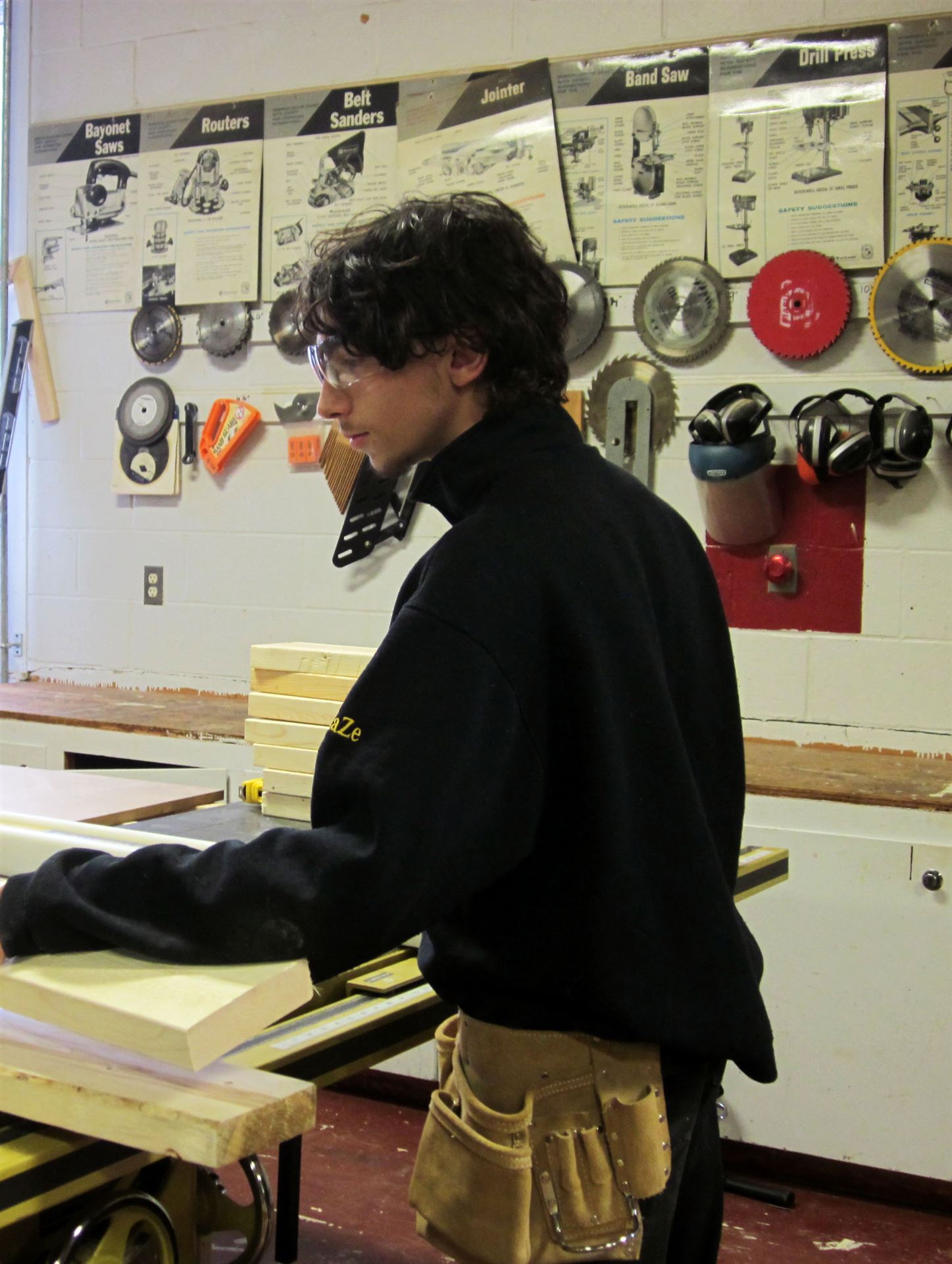 Student working in carpentry shop