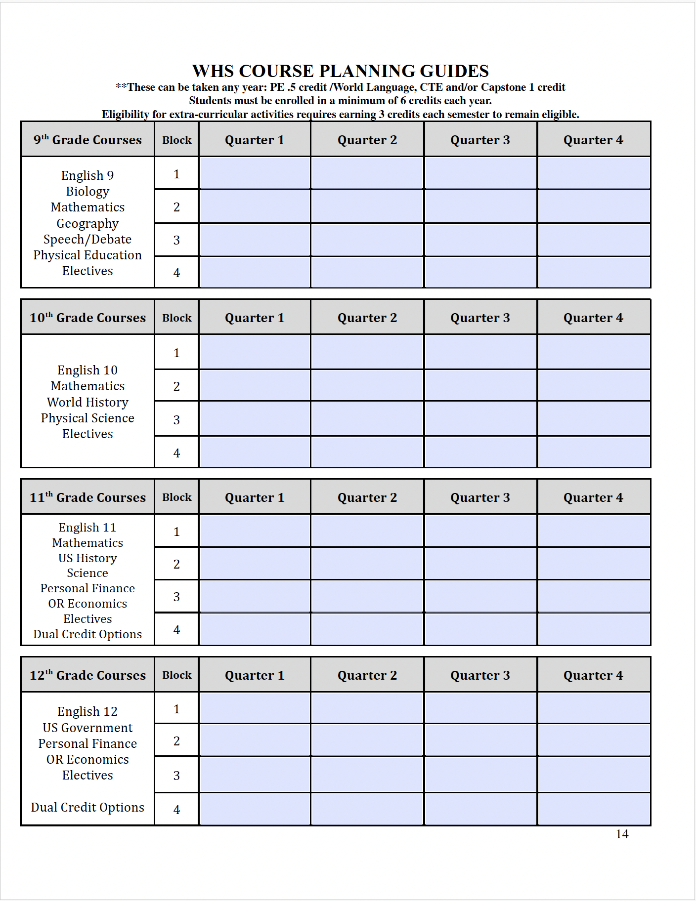 Full planning sheet