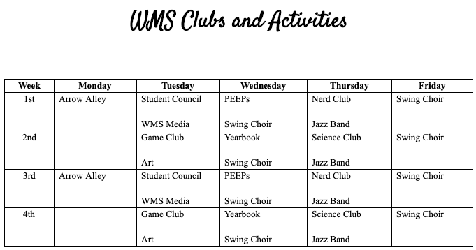 WMS Clubs and Activities