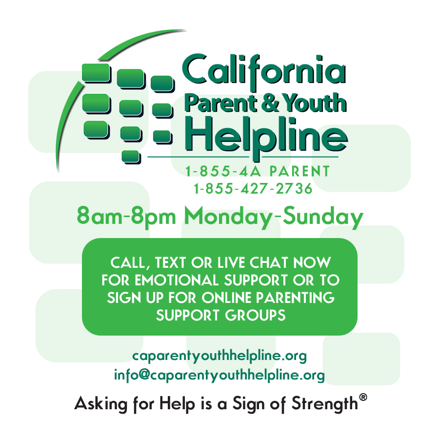 Flyer for Parent & Youth emotional wellness hotline 1-855-427-2736