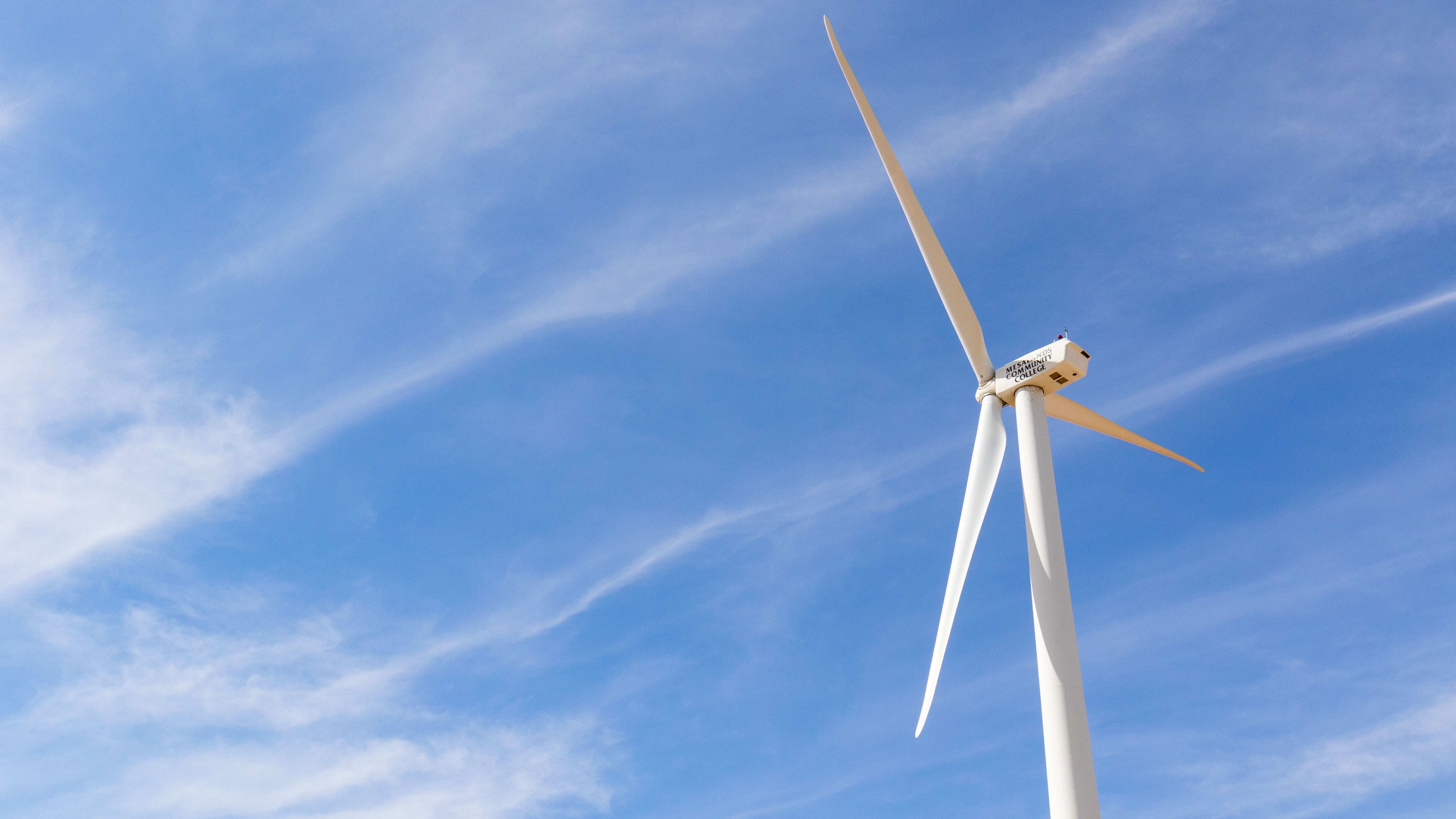A picture of our Wind Turbine against a clear blue sky