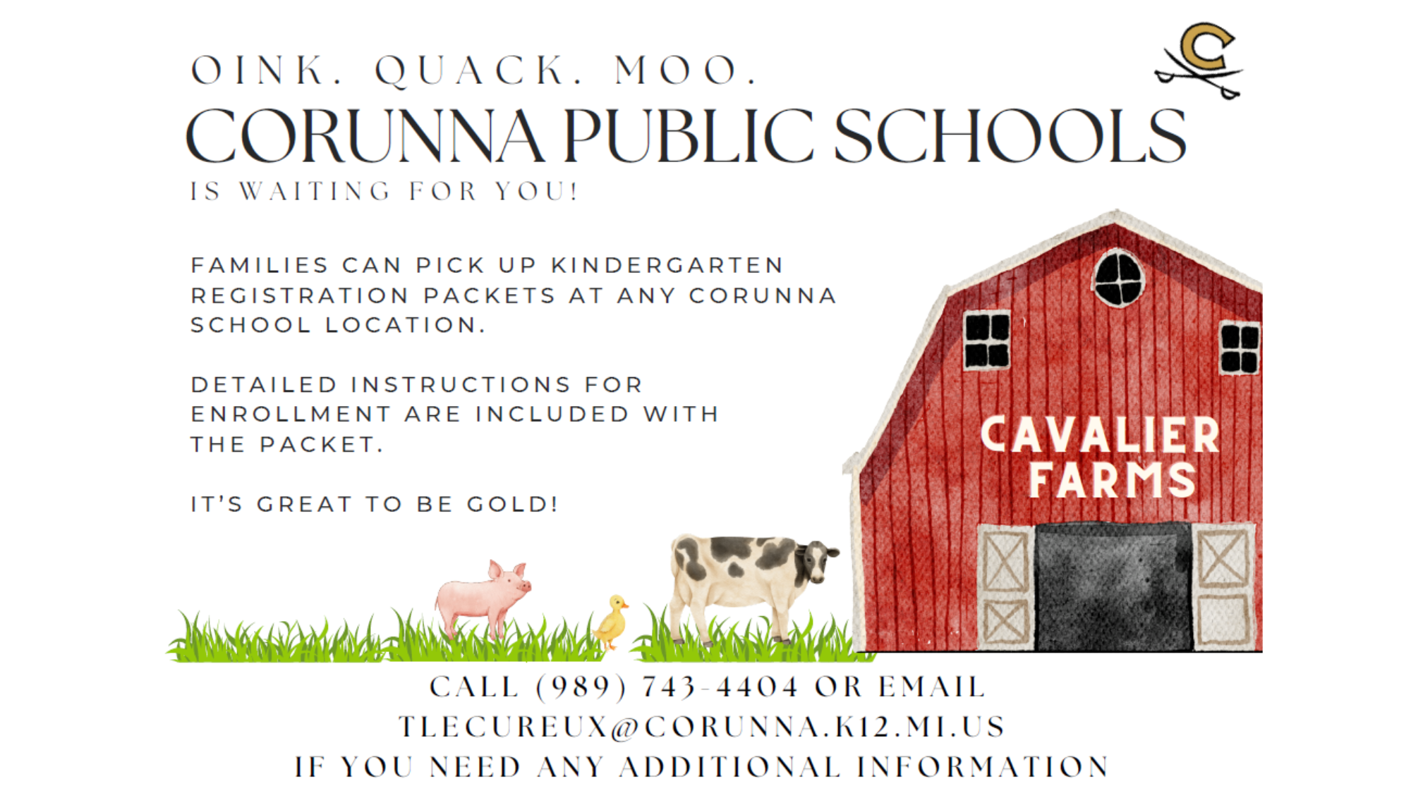 Your next great adventure starts at Corunna Public Schools! Kindergarten Registration is Open for 2024-25 starting now.