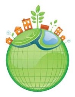 An image of the earth with grass and some houses.