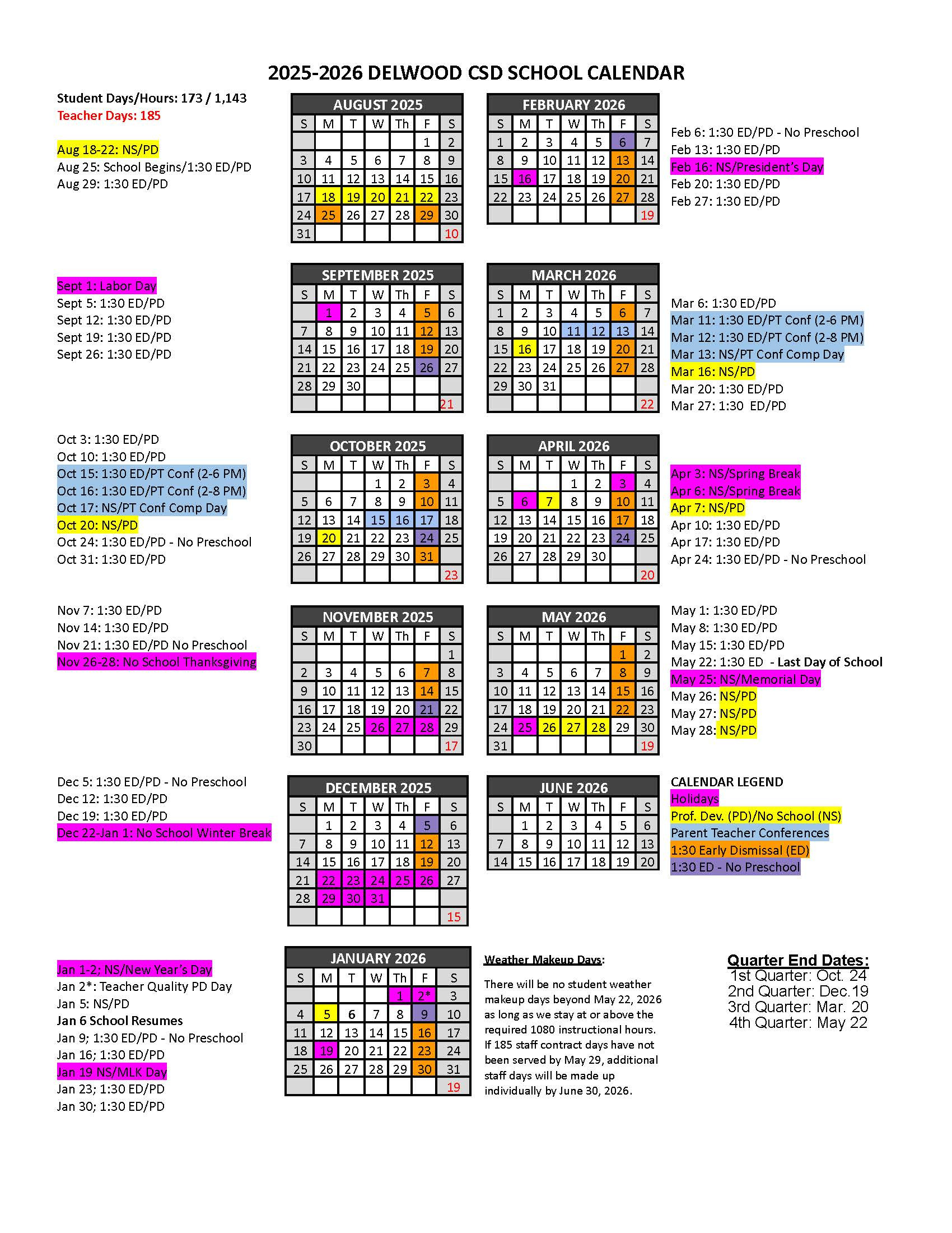 Delwood Calendar 2025-2026