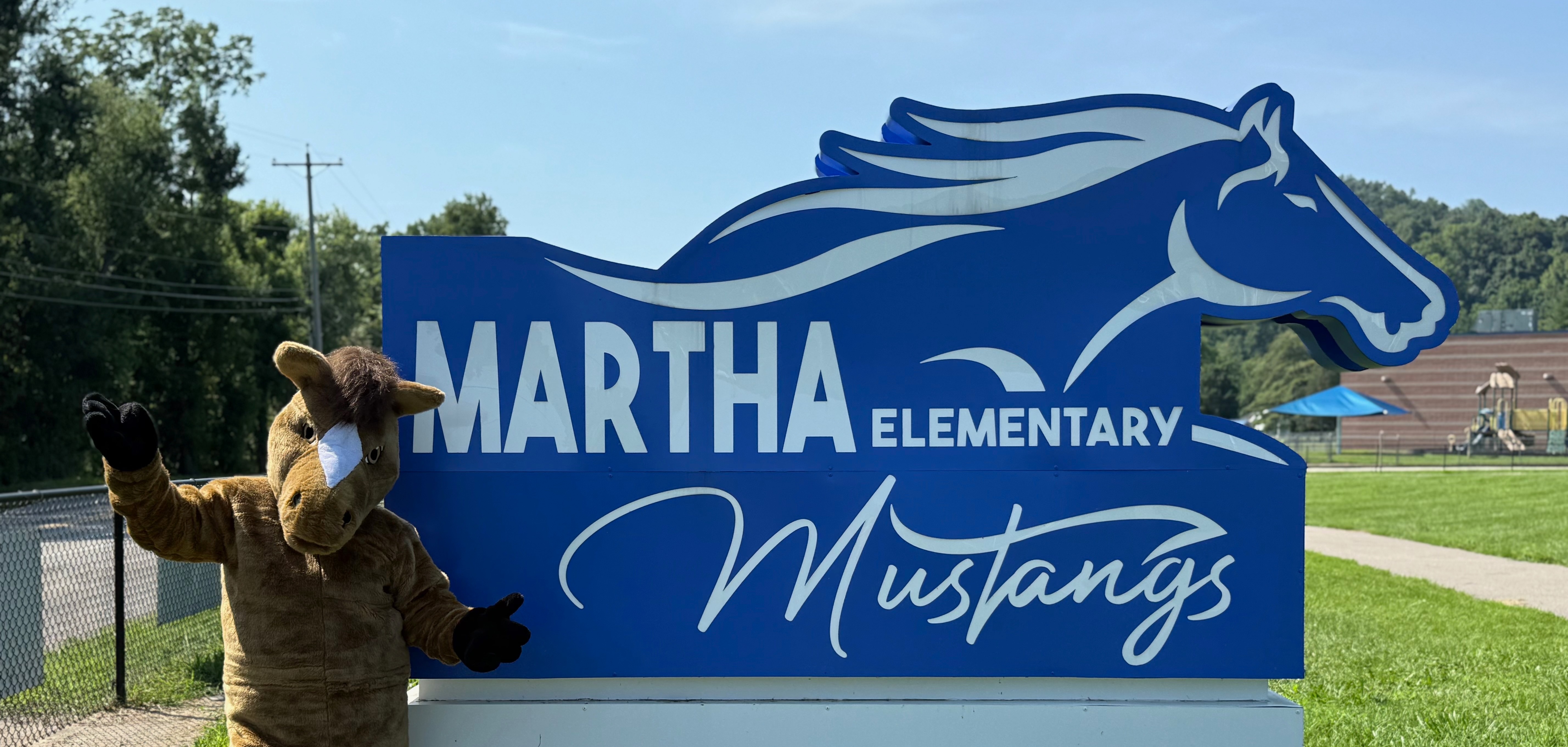 Mustang with School Sign