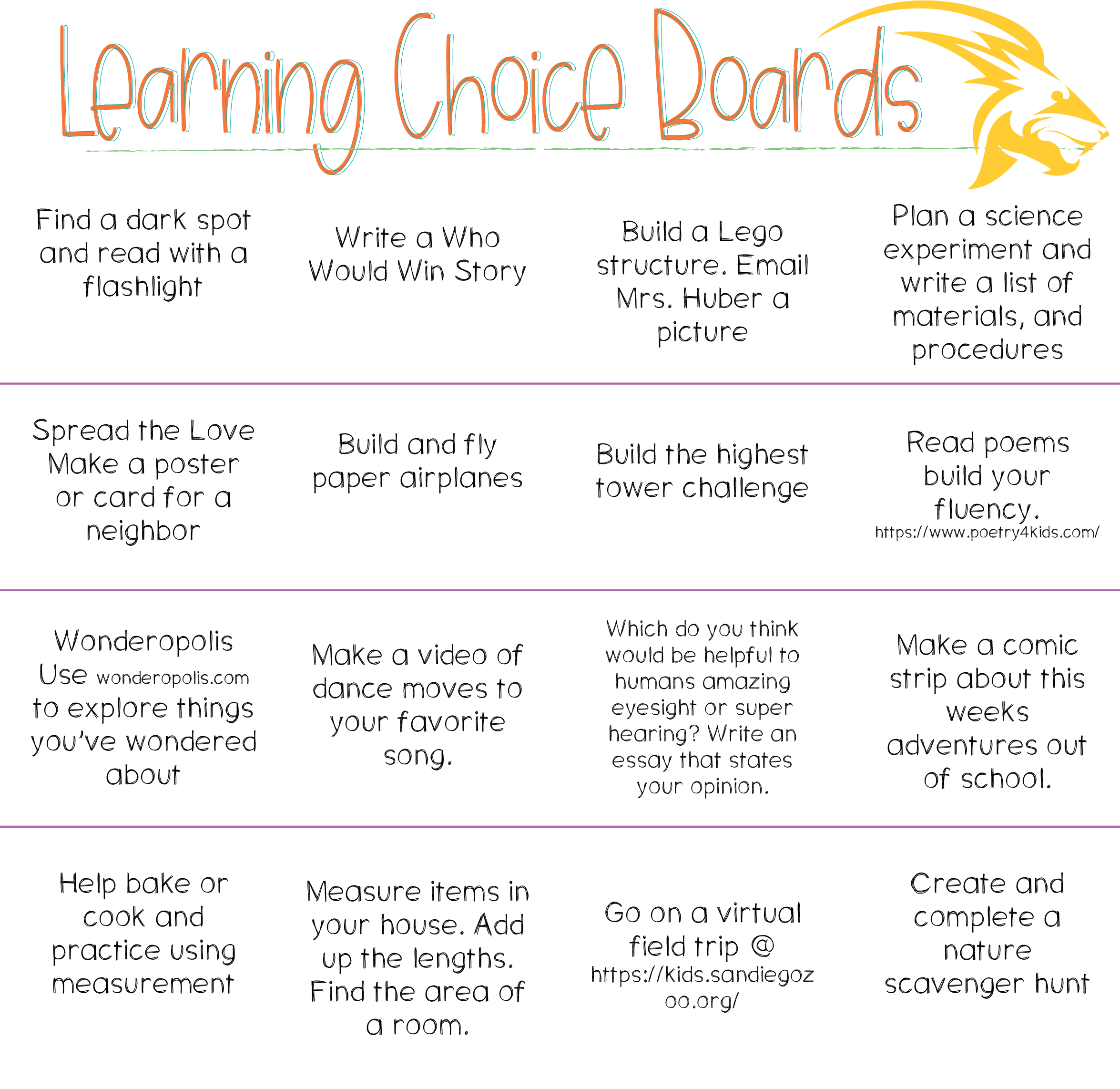LEARNING CHOICE BOARDS