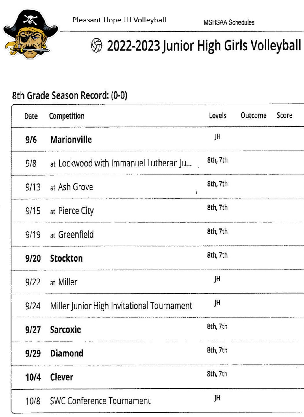 MS Volleyball Schedule