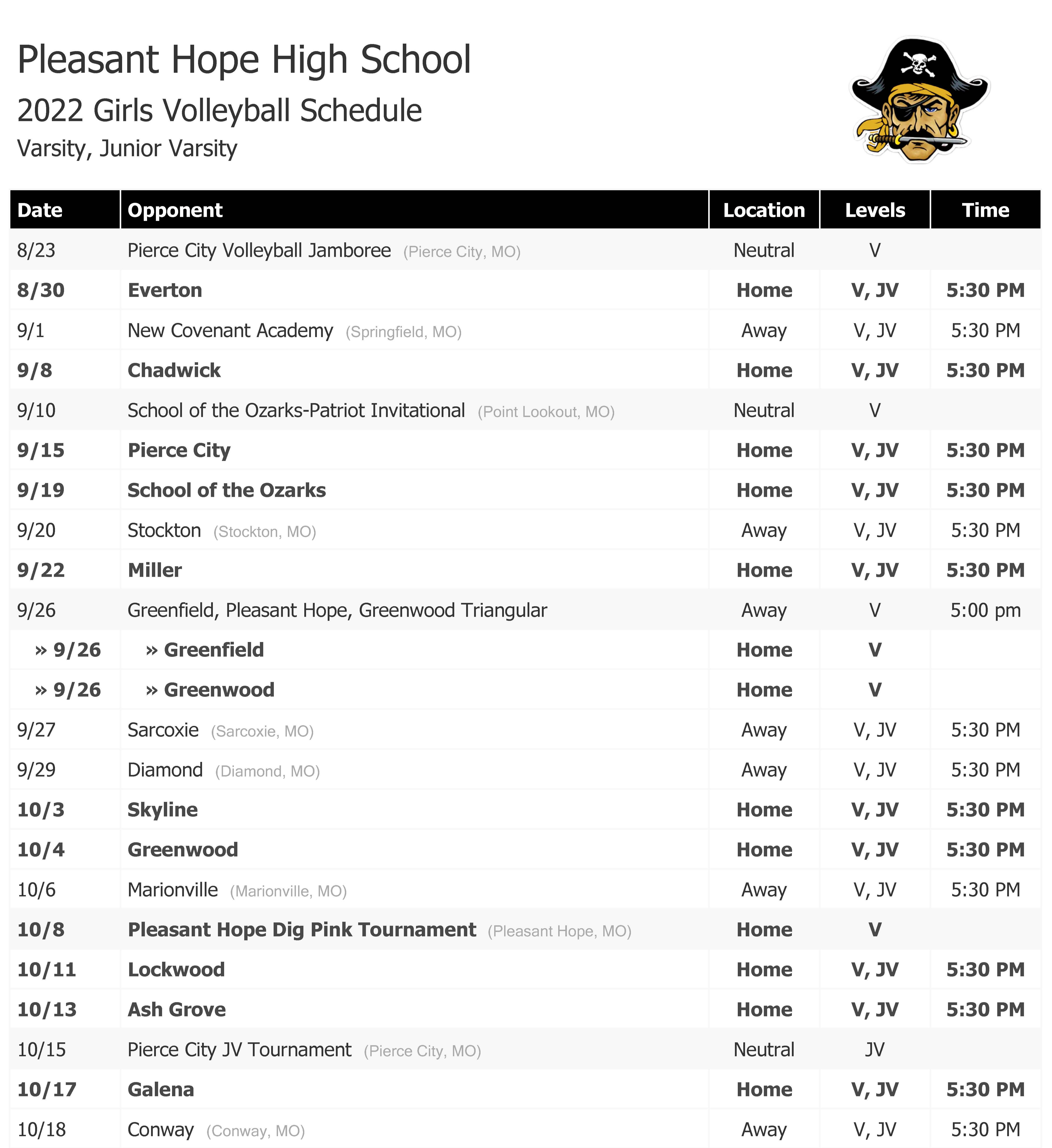HS Volleyball Schedule